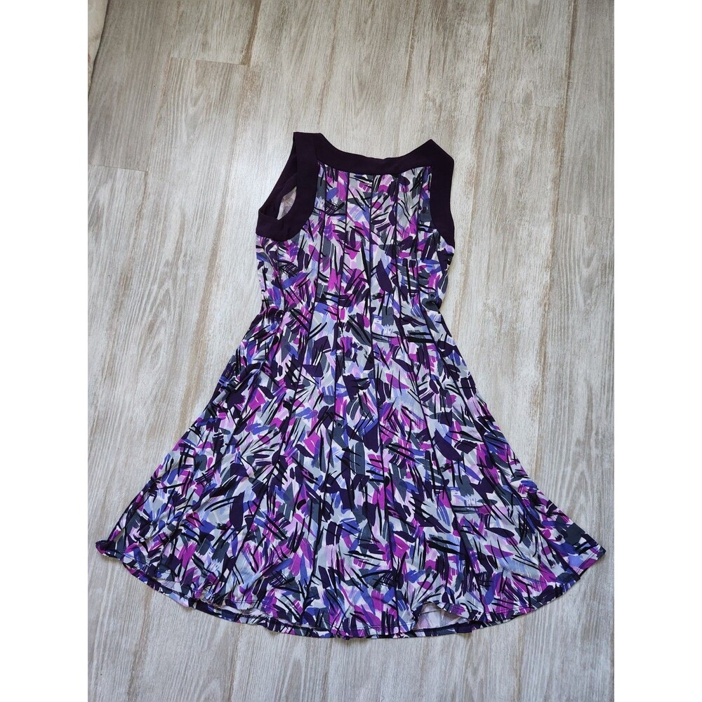 Perceptions Purple Geometric Fit Flare Dress Sleeveless Ribbed Knee Length 4P - Picture 11 of 11